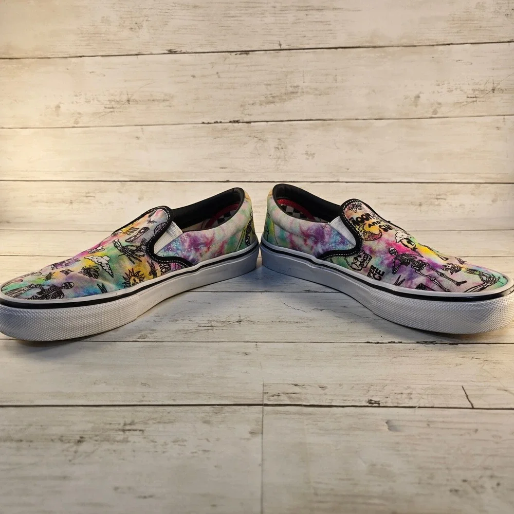 Vans Skate Slip-On Tie Dye Moon and Sun Skeleton PopCush Sneakers Mens 5.5